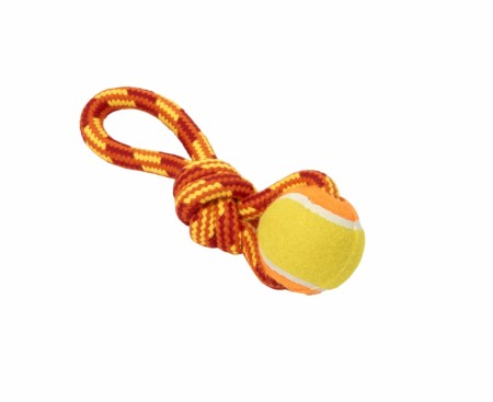 Buster Colour Tuggaball Handle med Tennisball, Rød / Oransje / Gul, 18 cm