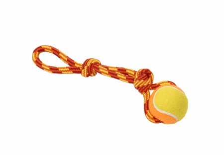 Buster Colour Tuggaball Handle med Tennisball, Rød / Oransje / Gul, 30 cm
